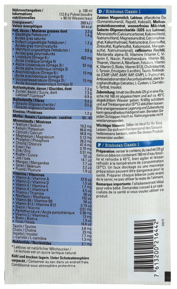 CONTENTBACK BIMBOSAN Classic 1 Säugling Reise 5 x 25 g