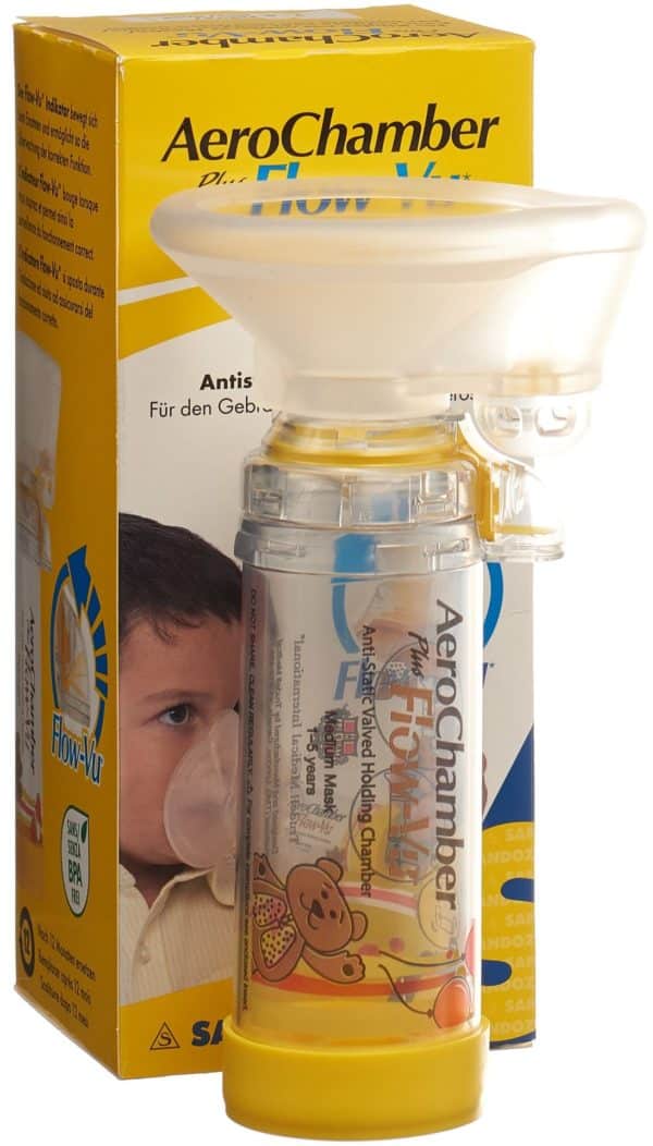 PICFRONT3DPLUS AEROCHAMBER PLUS Flow-Vu mit Maske (1-5 J) gelb